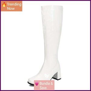 Knee High Block Heel Square Toe Gogo Boots 7CM Heel Waterproof PU